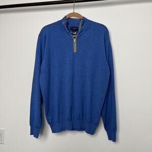 Peter Millar $348 Merino Wool Excursionist 1/4 Zip Sweater Sz M Mens Marina Blue